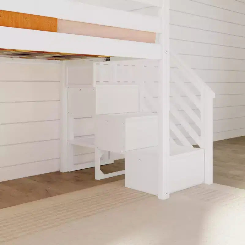 Lit mezzanine bas jumeau avec toboggan et escaliers, lit plateforme pour enfants en bois massif