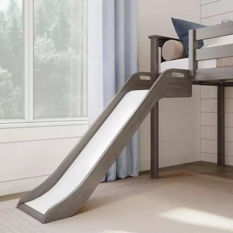 Lit mezzanine bas jumeau avec toboggan et escaliers, lit plateforme pour enfants en bois massif