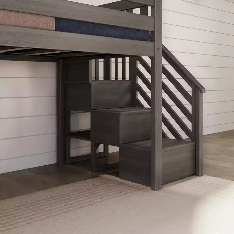 Lit mezzanine bas jumeau avec toboggan et escaliers, lit plateforme pour enfants en bois massif