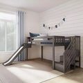 Lit mezzanine bas jumeau avec toboggan et escaliers, lit plateforme pour enfants en bois massif