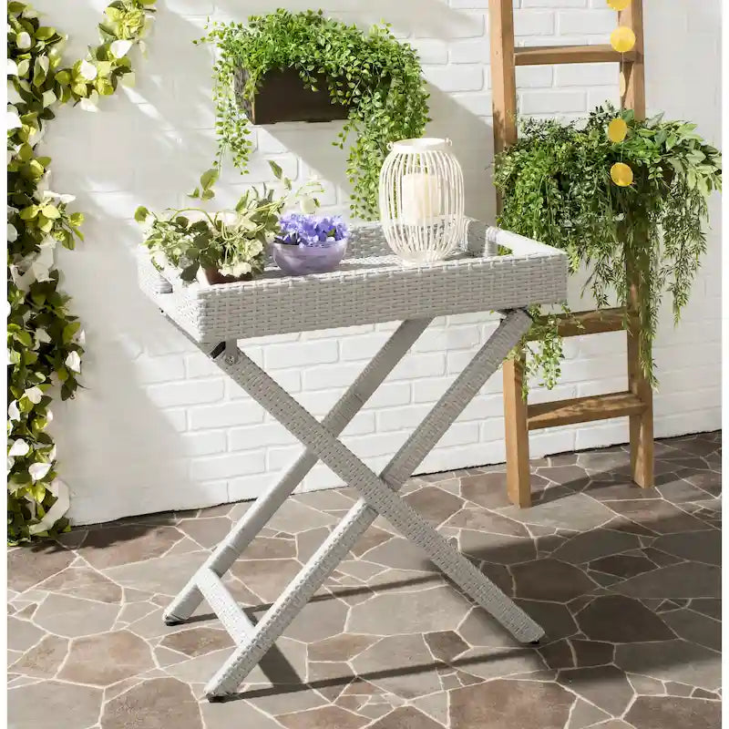 SAFAVIEH Table d'appoint pliante Hygerta d'extérieur - 28Lx18Px32H