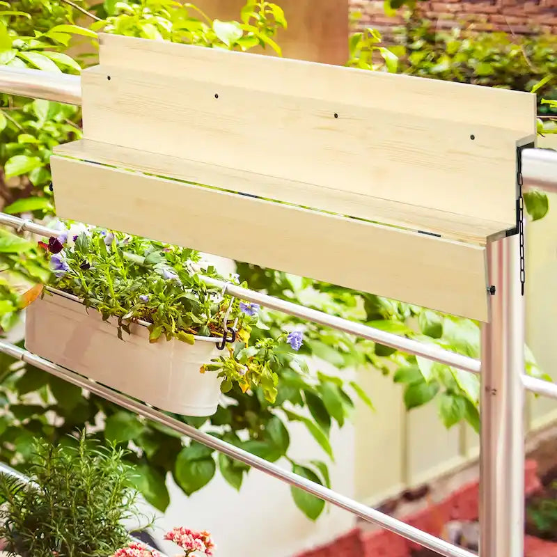 Outsunny Table de Balcon Suspendue, Bar Pliant de Balustrade en Bois d'Épicéa, Table de Service et Bureau, Convient jusqu'à 10 cm, Naturel