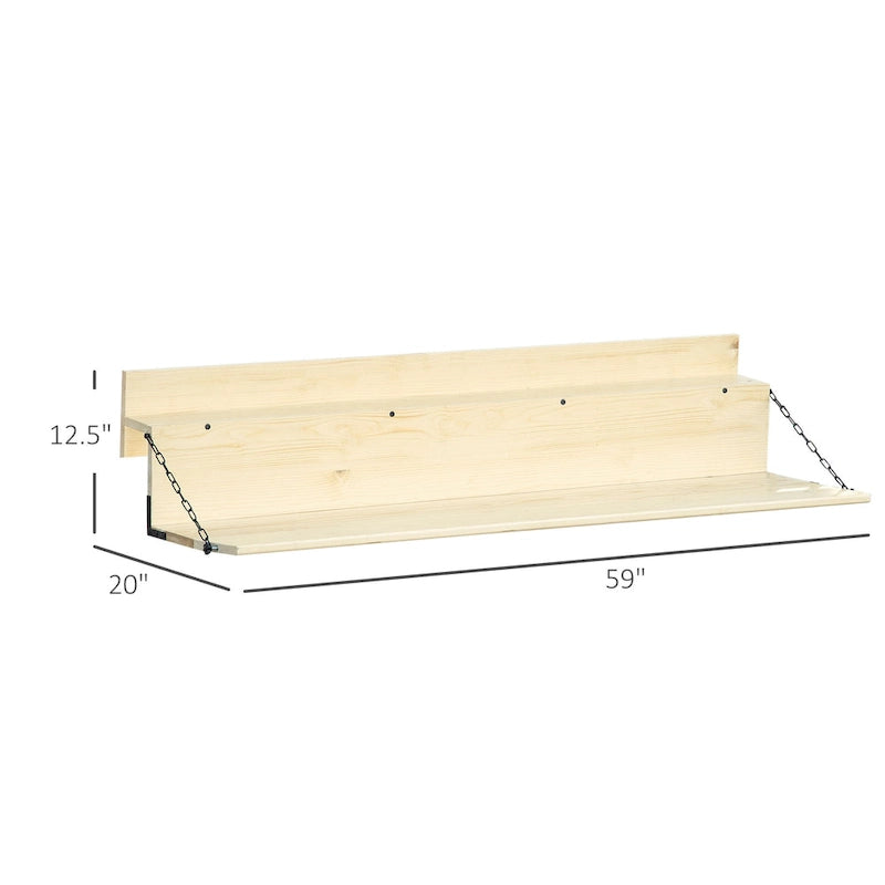 Outsunny Table de Balcon Suspendue, Bar Pliant de Balustrade en Bois d'Épicéa, Table de Service et Bureau, Convient jusqu'à 10 cm, Naturel