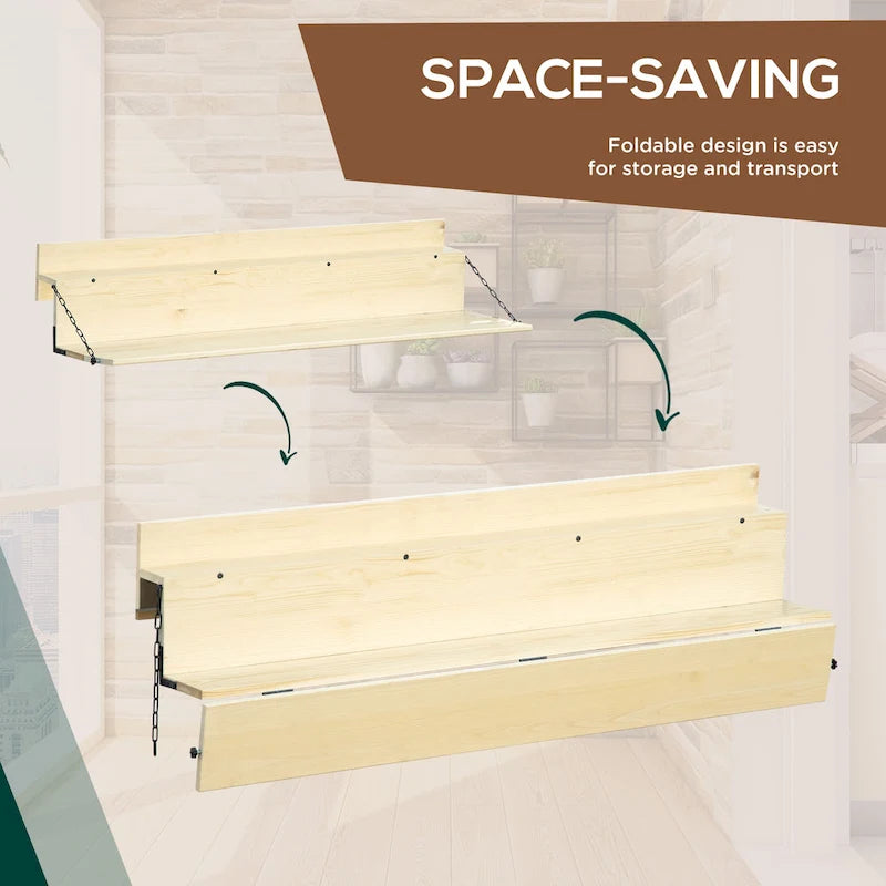 Outsunny Table de Balcon Suspendue, Bar Pliant de Balustrade en Bois d'Épicéa, Table de Service et Bureau, Convient jusqu'à 10 cm, Naturel