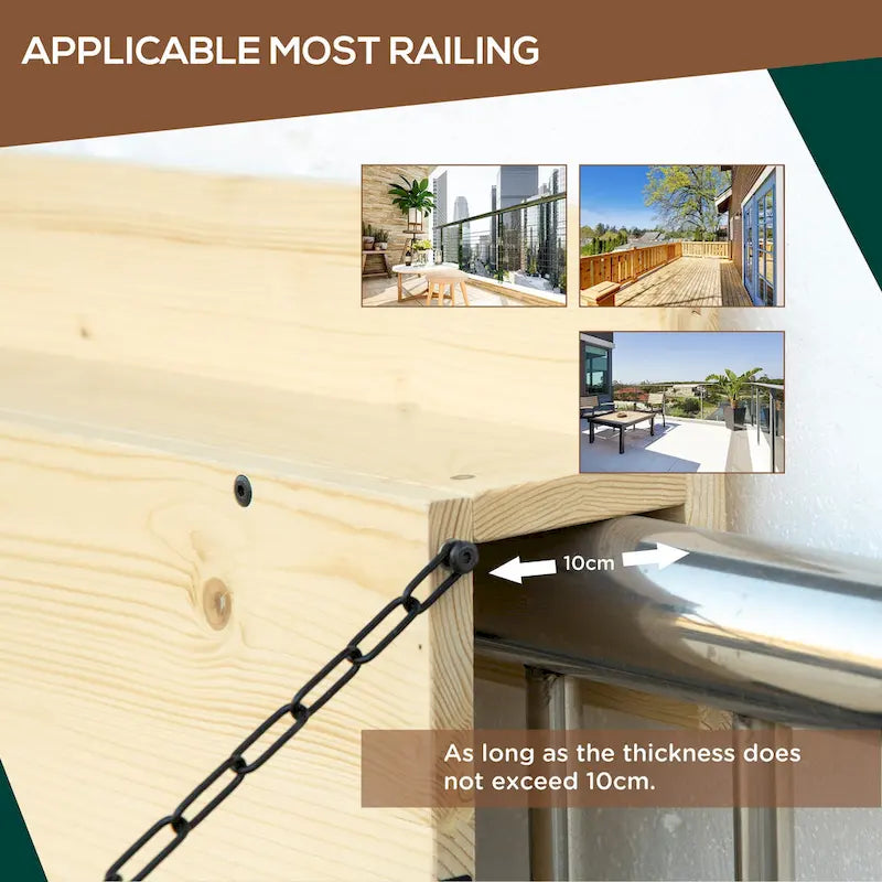 Outsunny Table de Balcon Suspendue, Bar Pliant de Balustrade en Bois d'Épicéa, Table de Service et Bureau, Convient jusqu'à 10 cm, Naturel