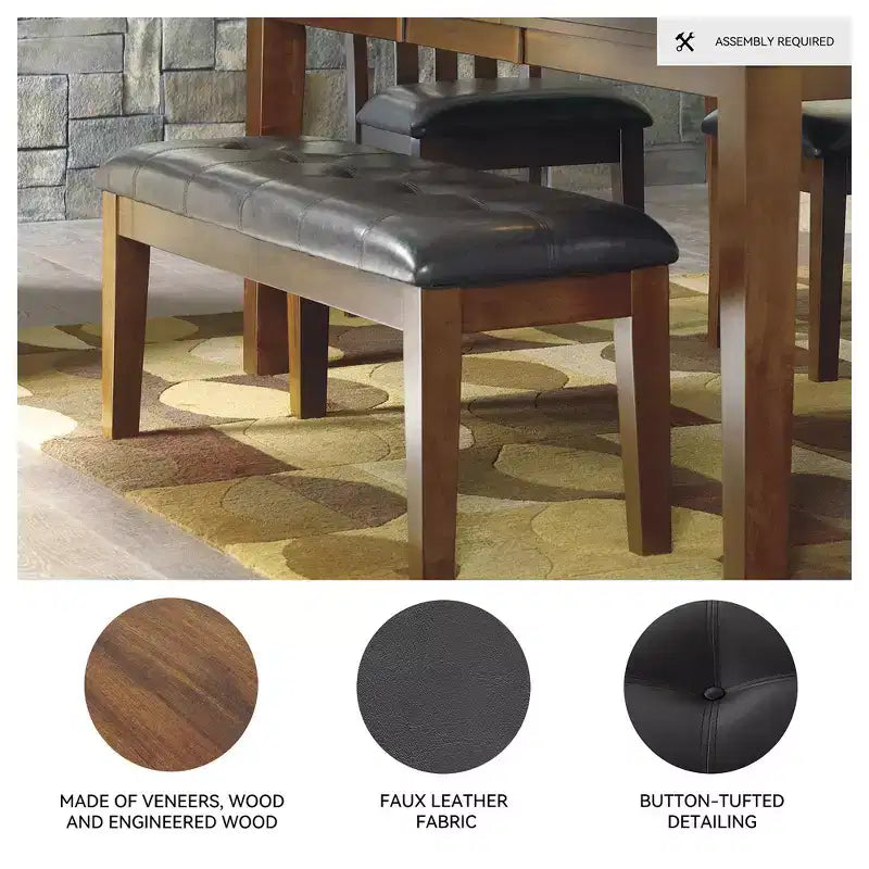 Grande banquette de salle à manger capitonnée, assise en similicuir marron moyen