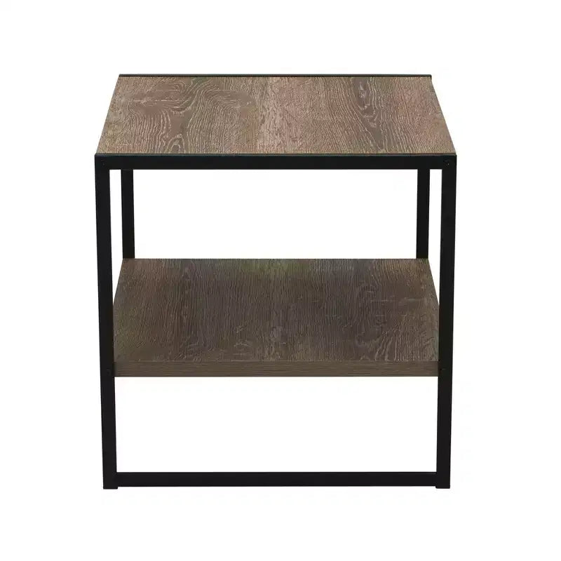 Table d'appoint carrée, cadre en fer noir avec plateau marron