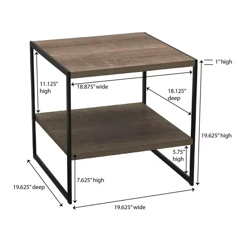 Table d'appoint carrée, cadre en fer noir avec plateau marron