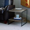 Table d'appoint carrée, cadre en fer noir avec plateau marron