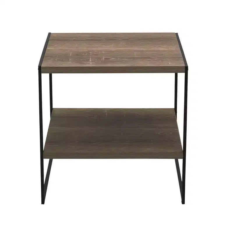 Table d'appoint carrée, cadre en fer noir avec plateau marron