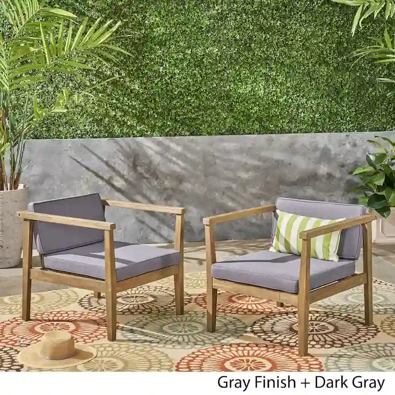Chaises Club d'extérieur Newbury en bois d'acacia avec coussins (lot de 2) par Christopher Knight Home