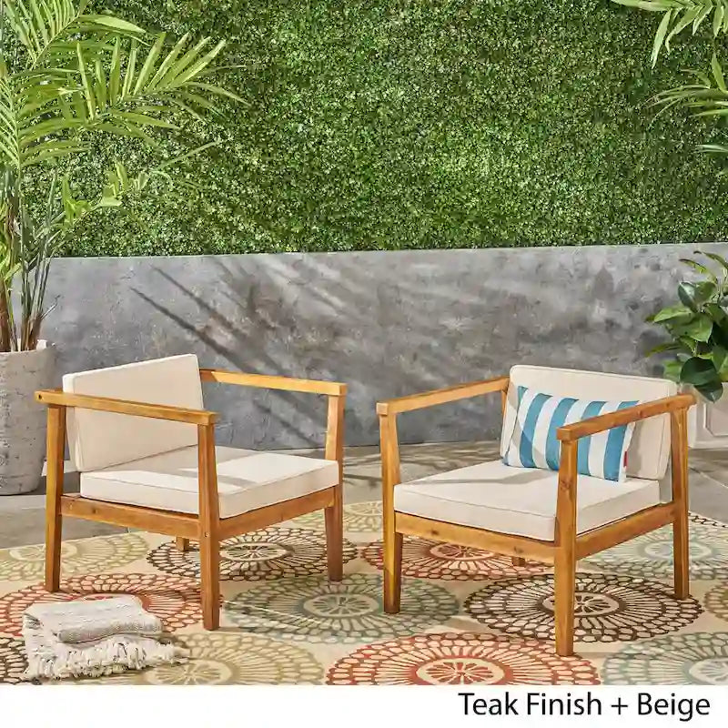 Chaises Club d'extérieur Newbury en bois d'acacia avec coussins (lot de 2) par Christopher Knight Home
