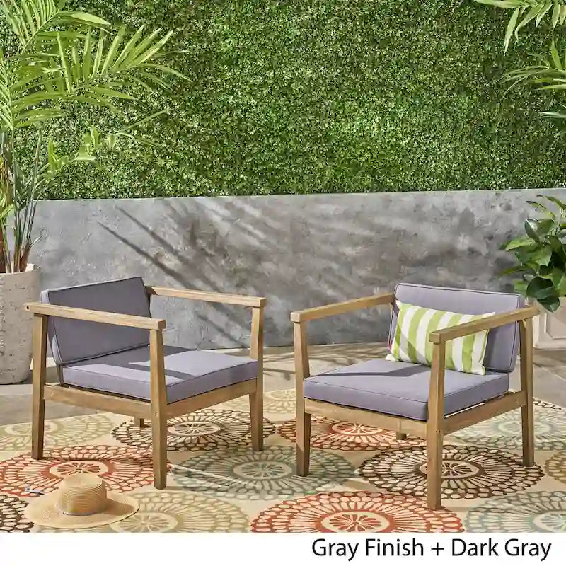 Chaises Club d'extérieur Newbury en bois d'acacia avec coussins (lot de 2) par Christopher Knight Home