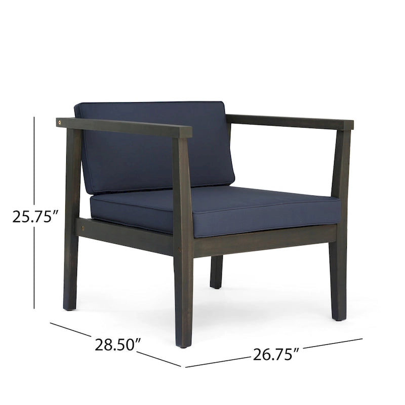 Chaises Club d'extérieur Newbury en bois d'acacia avec coussins (lot de 2) par Christopher Knight Home