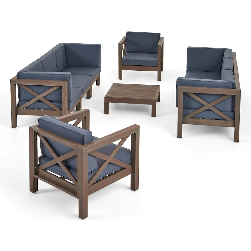 Ensemble canapé 8 places et fauteuil de jardin en acacia Brava par Christopher Knight Home