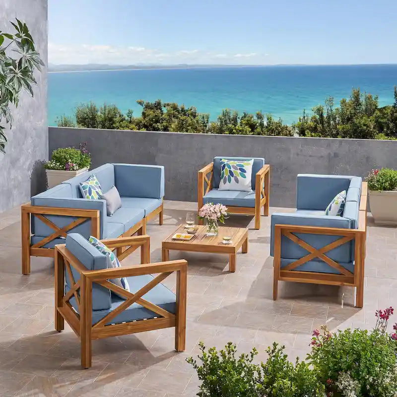 Ensemble canapé 8 places et fauteuil de jardin en acacia Brava par Christopher Knight Home