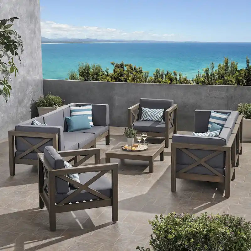 Ensemble canapé 8 places et fauteuil de jardin en acacia Brava par Christopher Knight Home