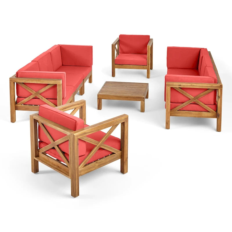 Ensemble canapé 8 places et fauteuil de jardin en acacia Brava par Christopher Knight Home