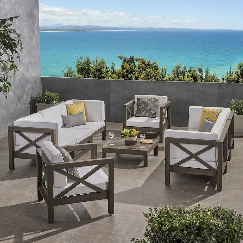 Ensemble canapé 8 places et fauteuil de jardin en acacia Brava par Christopher Knight Home