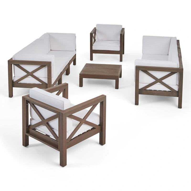 Ensemble canapé 8 places et fauteuil de jardin en acacia Brava par Christopher Knight Home