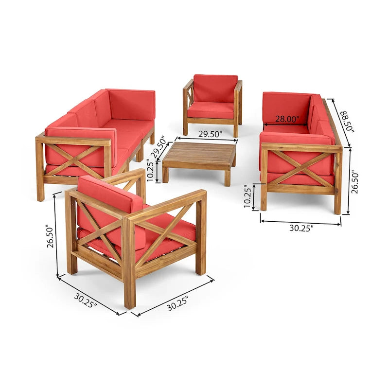 Ensemble canapé 8 places et fauteuil de jardin en acacia Brava par Christopher Knight Home