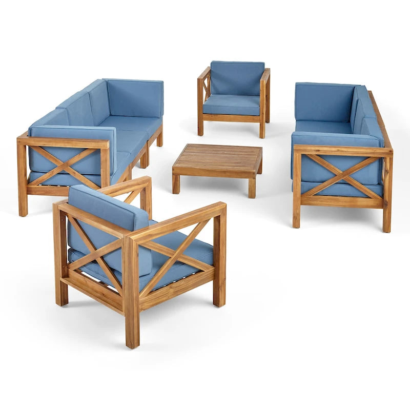 Ensemble canapé 8 places et fauteuil de jardin en acacia Brava par Christopher Knight Home