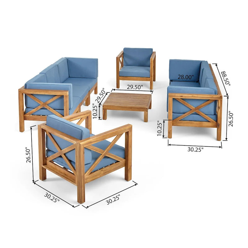 Ensemble canapé 8 places et fauteuil de jardin en acacia Brava par Christopher Knight Home