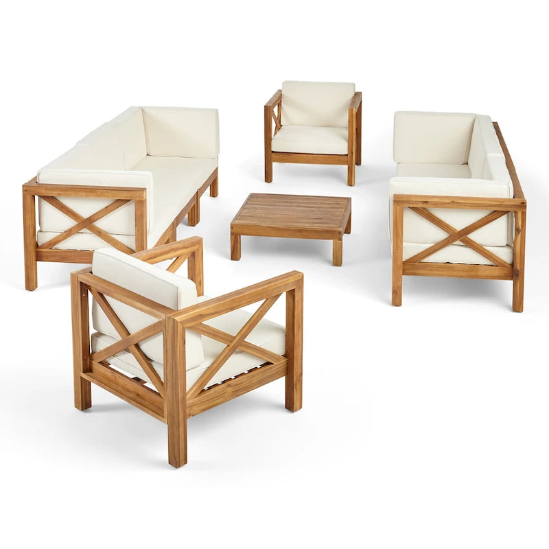 Ensemble canapé 8 places et fauteuil de jardin en acacia Brava par Christopher Knight Home