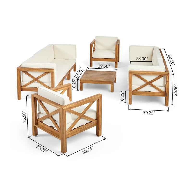Ensemble canapé 8 places et fauteuil de jardin en acacia Brava par Christopher Knight Home