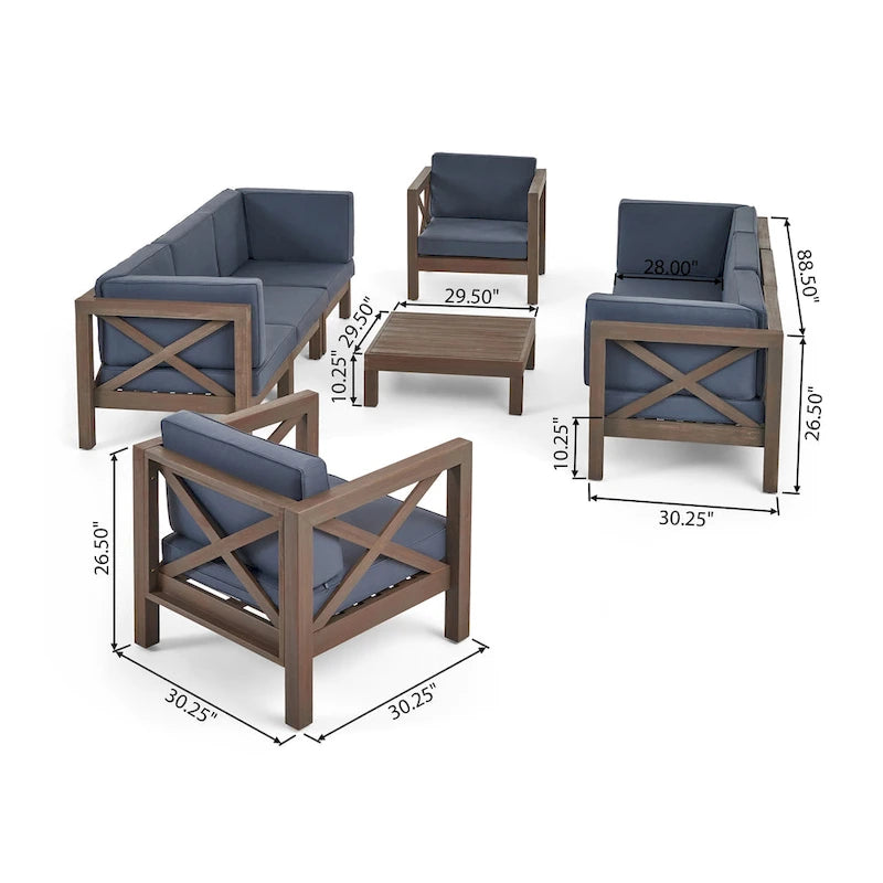 Ensemble canapé 8 places et fauteuil de jardin en acacia Brava par Christopher Knight Home