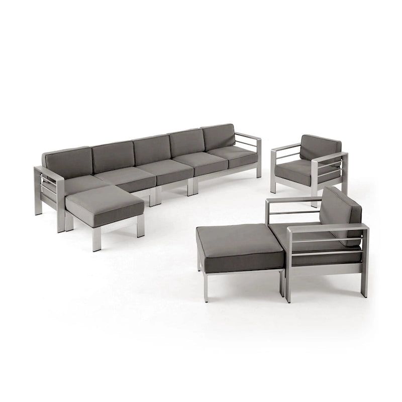 Cape Coral Outdoor Modern 7 Seater Aluminum Chat Set with Ottomans by Christopher Knight Home