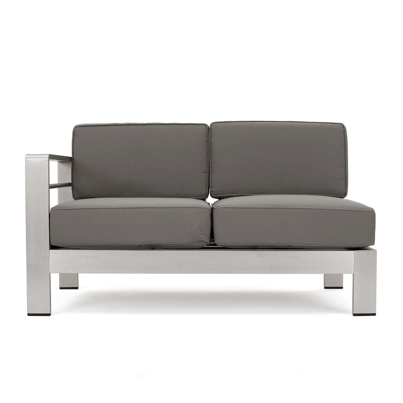 Ensemble de conversation d'extérieur moderne en aluminium à 7 places avec poufs Cape Coral par Christopher Knight Home