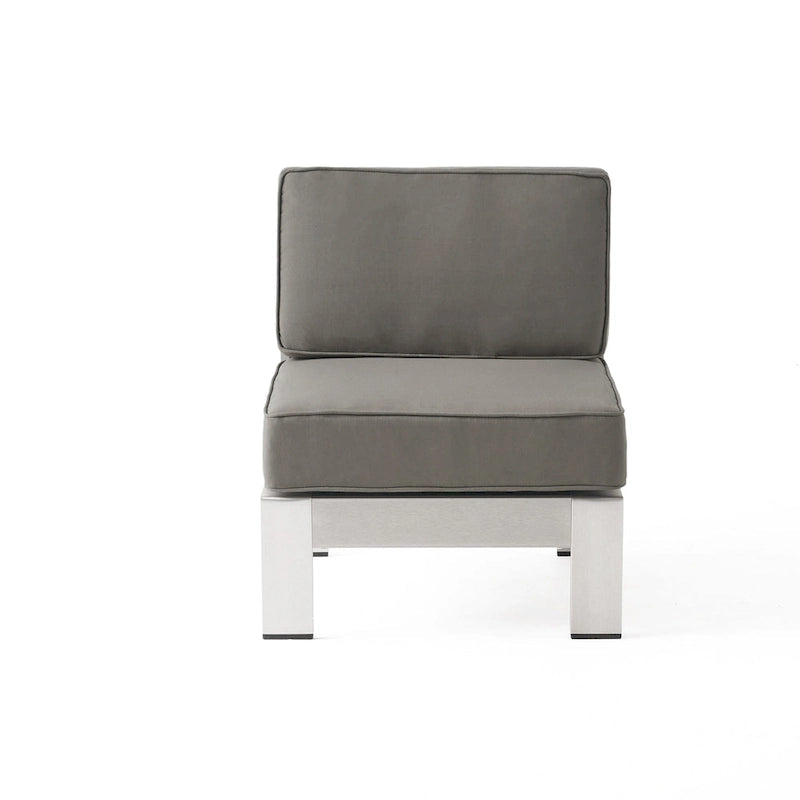 Ensemble de conversation d'extérieur moderne en aluminium à 7 places avec poufs Cape Coral par Christopher Knight Home