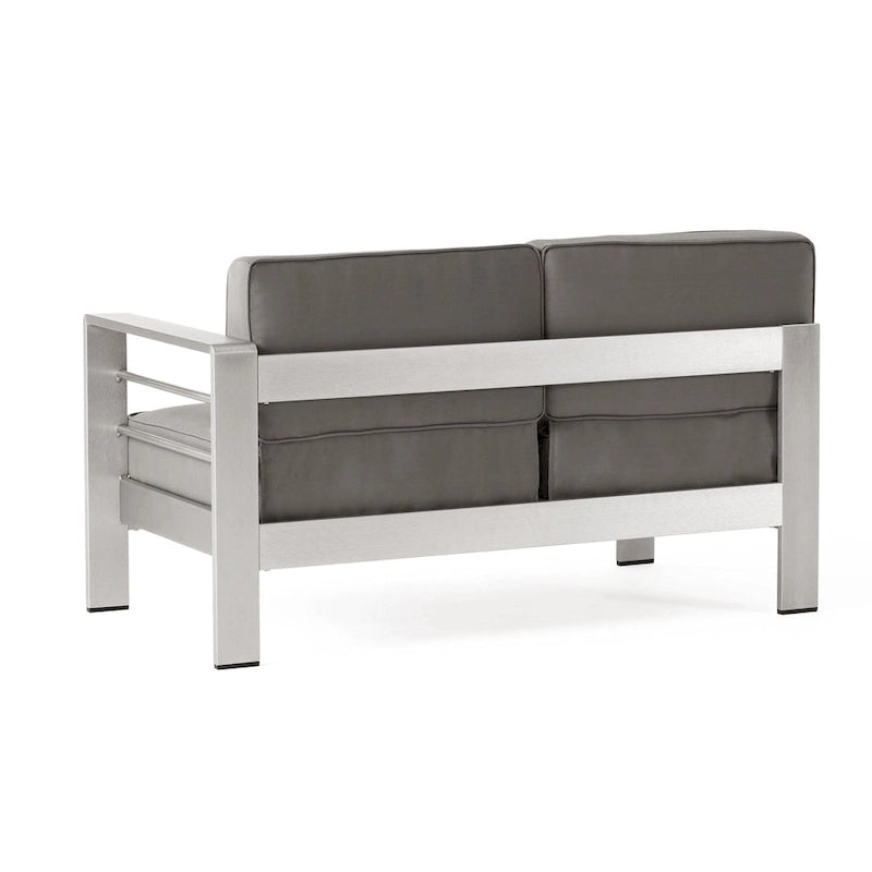 Ensemble de conversation d'extérieur moderne en aluminium à 7 places avec poufs Cape Coral par Christopher Knight Home