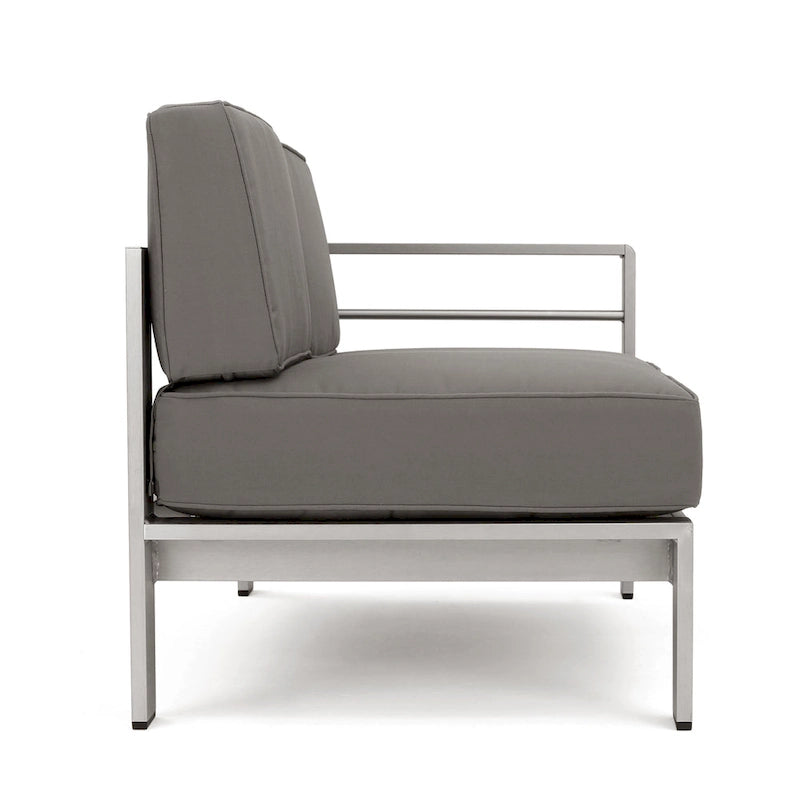 Ensemble de conversation d'extérieur moderne en aluminium à 7 places avec poufs Cape Coral par Christopher Knight Home