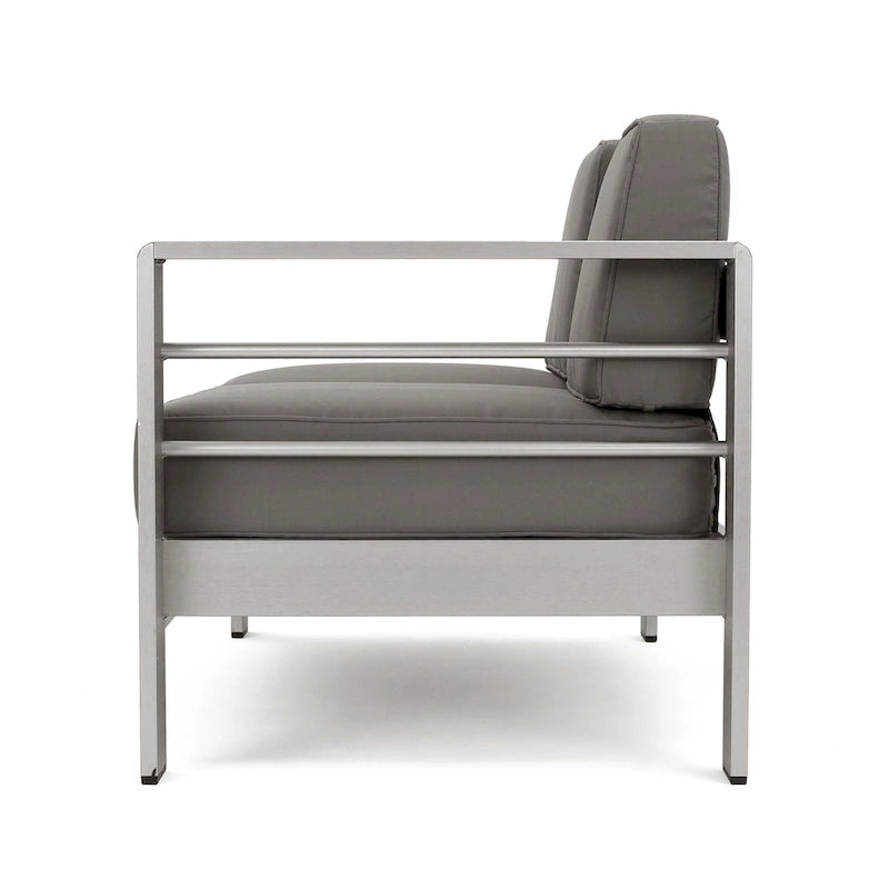 Ensemble de conversation d'extérieur moderne en aluminium à 7 places avec poufs Cape Coral par Christopher Knight Home