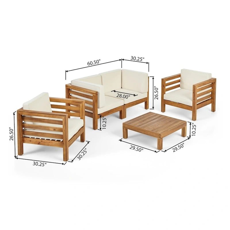 Canapé de conversation à 4 places d'extérieur Oana en acacia avec coussins de Christopher Knight Home