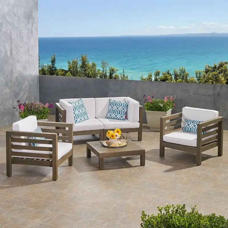 Canapé de conversation à 4 places d'extérieur Oana en acacia avec coussins de Christopher Knight Home