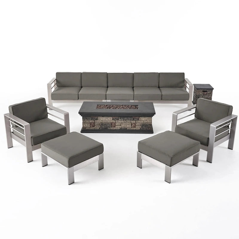Ensemble de conversation en aluminium 7 places allongé Cape Coral Outdoor avec foyer par Christopher Knight Home