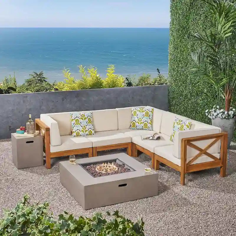 Brava Outdoor 7-piece Fire Pit Sectional Set by Christopher Knight Home