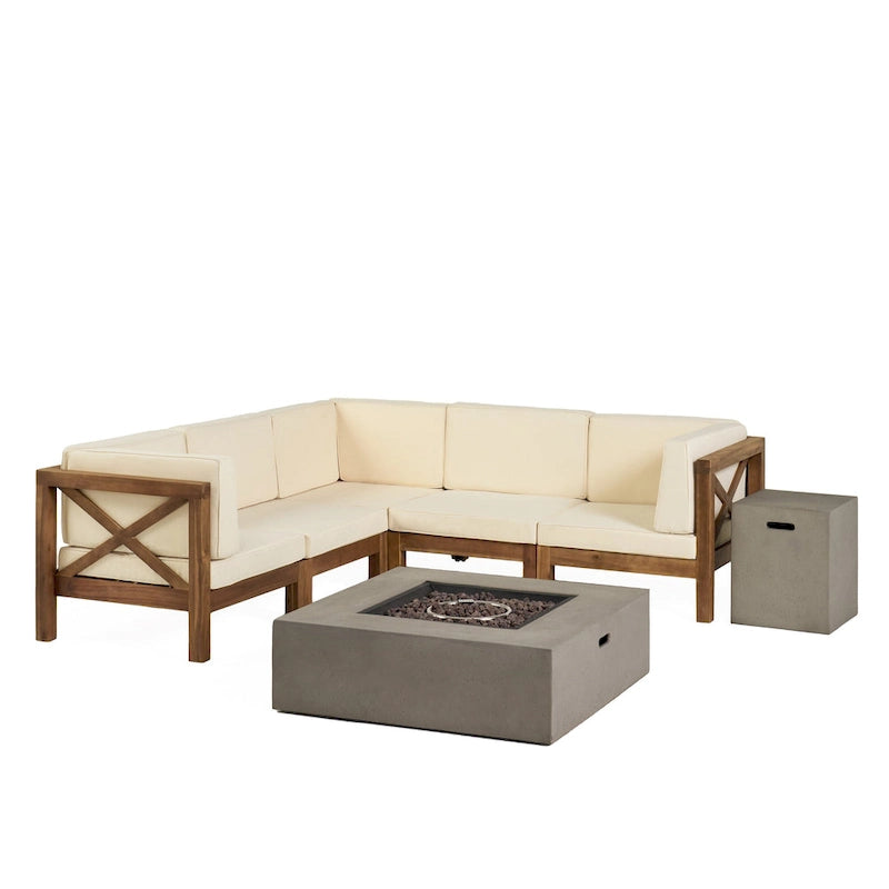 Ensemble de salon d'extérieur sectionnel 7 pièces avec brasero Brava par Christopher Knight Home