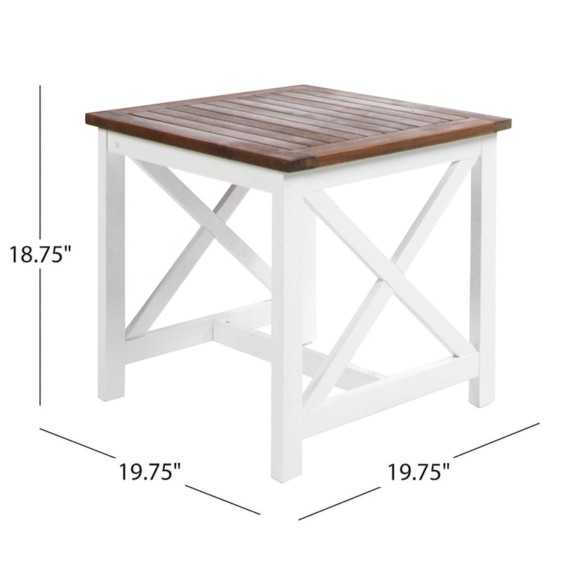 Table d'appoint carrée en bois d'acacia d'extérieur Christopher Knight Home Cassara Farmhouse Cottage