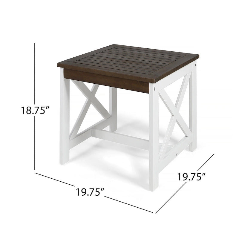 Table d'appoint carrée en bois d'acacia d'extérieur Christopher Knight Home Cassara Farmhouse Cottage