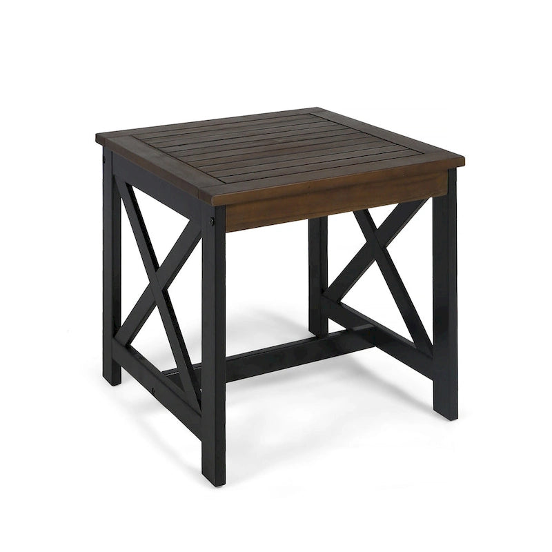 Table d'appoint carrée en bois d'acacia d'extérieur Christopher Knight Home Cassara Farmhouse Cottage