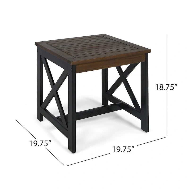 Table d'appoint carrée en bois d'acacia d'extérieur Christopher Knight Home Cassara Farmhouse Cottage