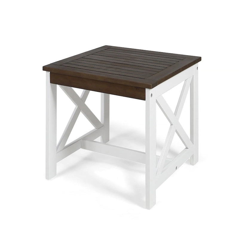 Table d'appoint carrée en bois d'acacia d'extérieur Christopher Knight Home Cassara Farmhouse Cottage