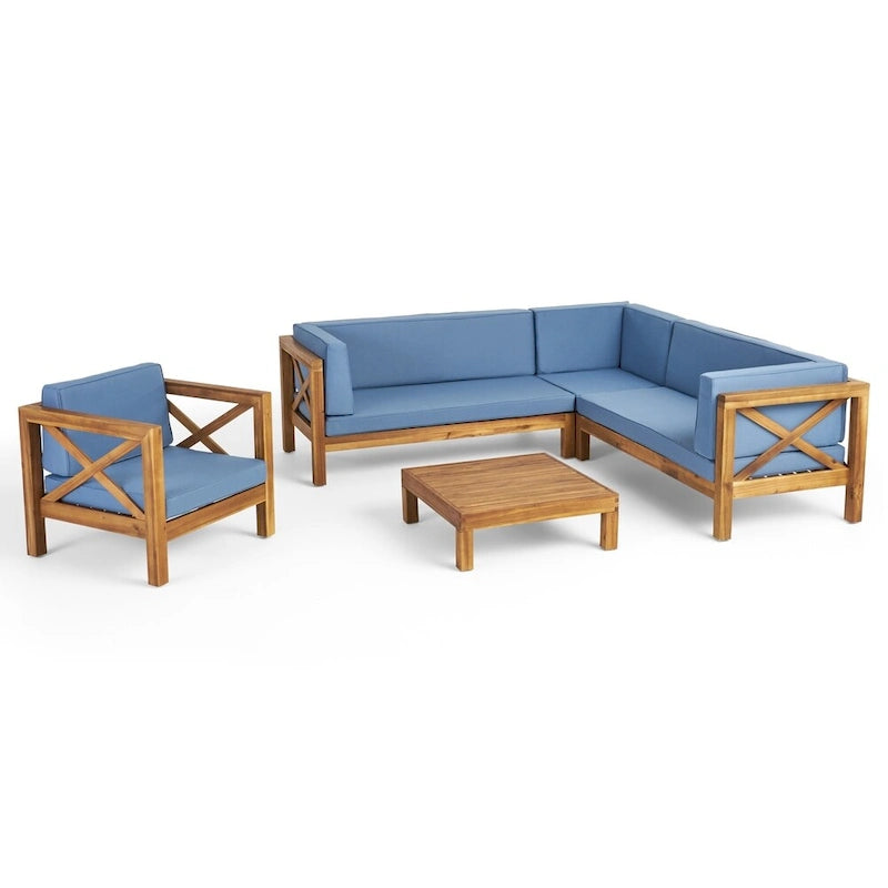 Ensemble canapé modulable et fauteuil Brava Outdoor en acacia par Christopher Knight Home
