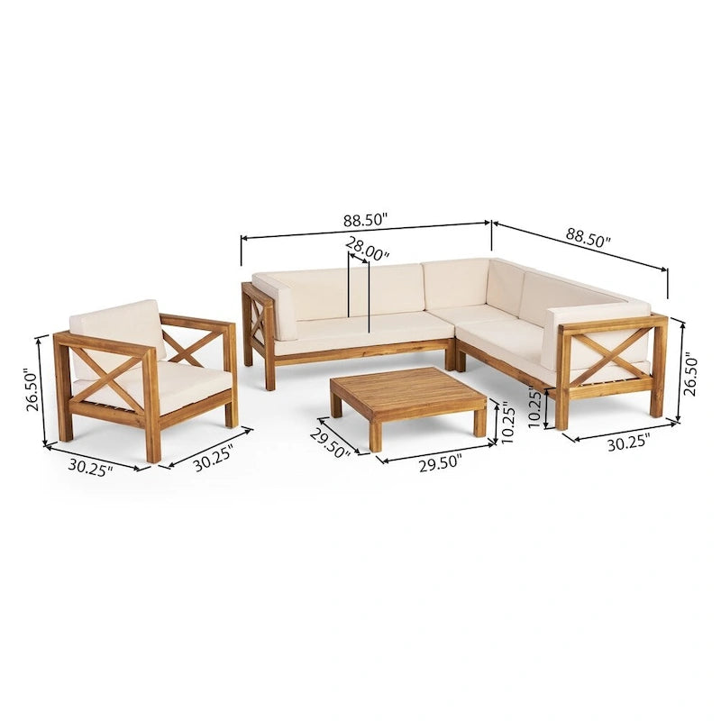 Ensemble canapé modulable et fauteuil Brava Outdoor en acacia par Christopher Knight Home
