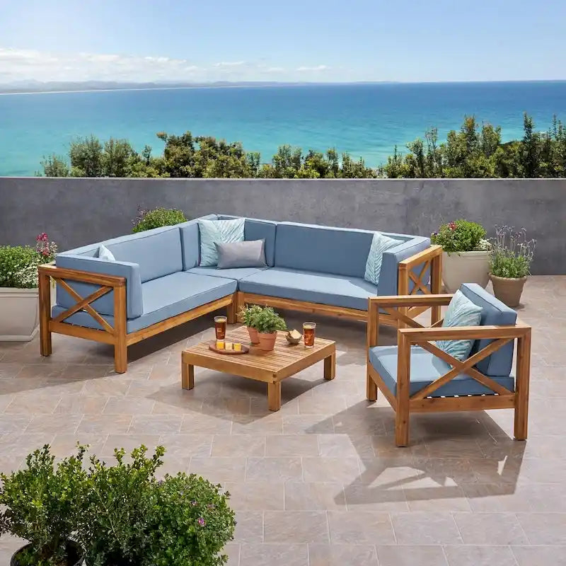 Ensemble canapé modulable et fauteuil Brava Outdoor en acacia par Christopher Knight Home