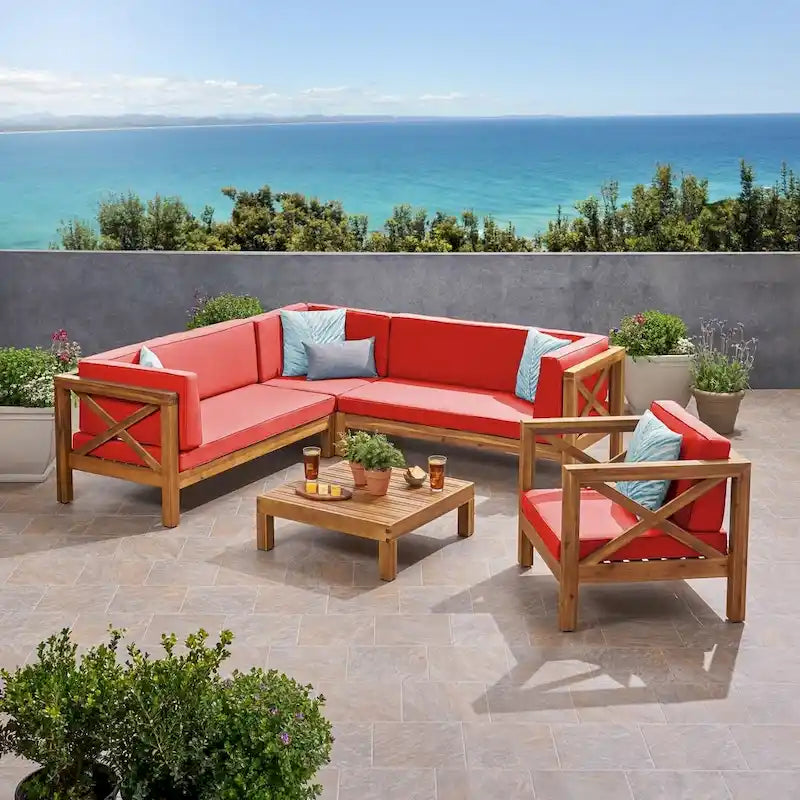Ensemble canapé modulable et fauteuil Brava Outdoor en acacia par Christopher Knight Home
